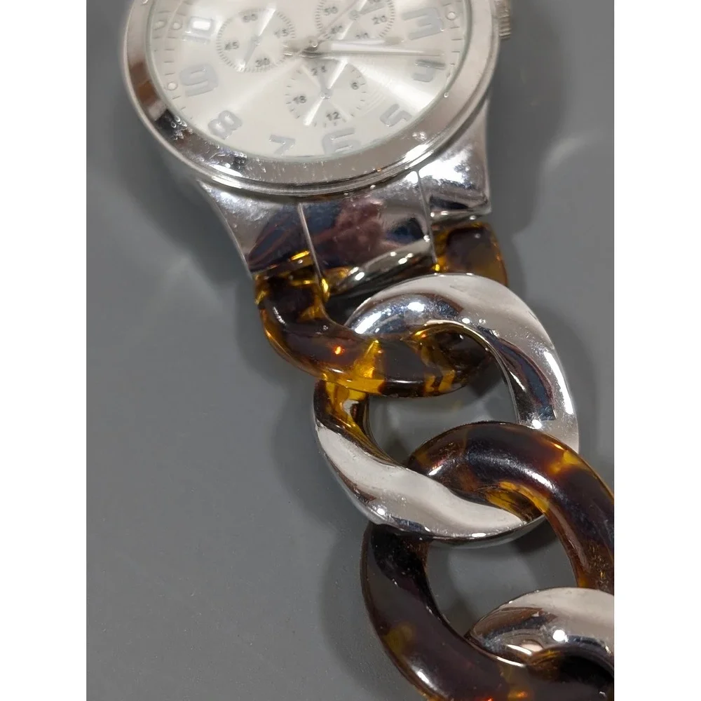 Women's Silver Tone Tortoise Link Watch Oversized Curb Chain Bracelet‎ 7